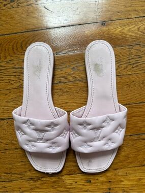 Louis Vuitton Light Pink Quilted LV Slide Mules